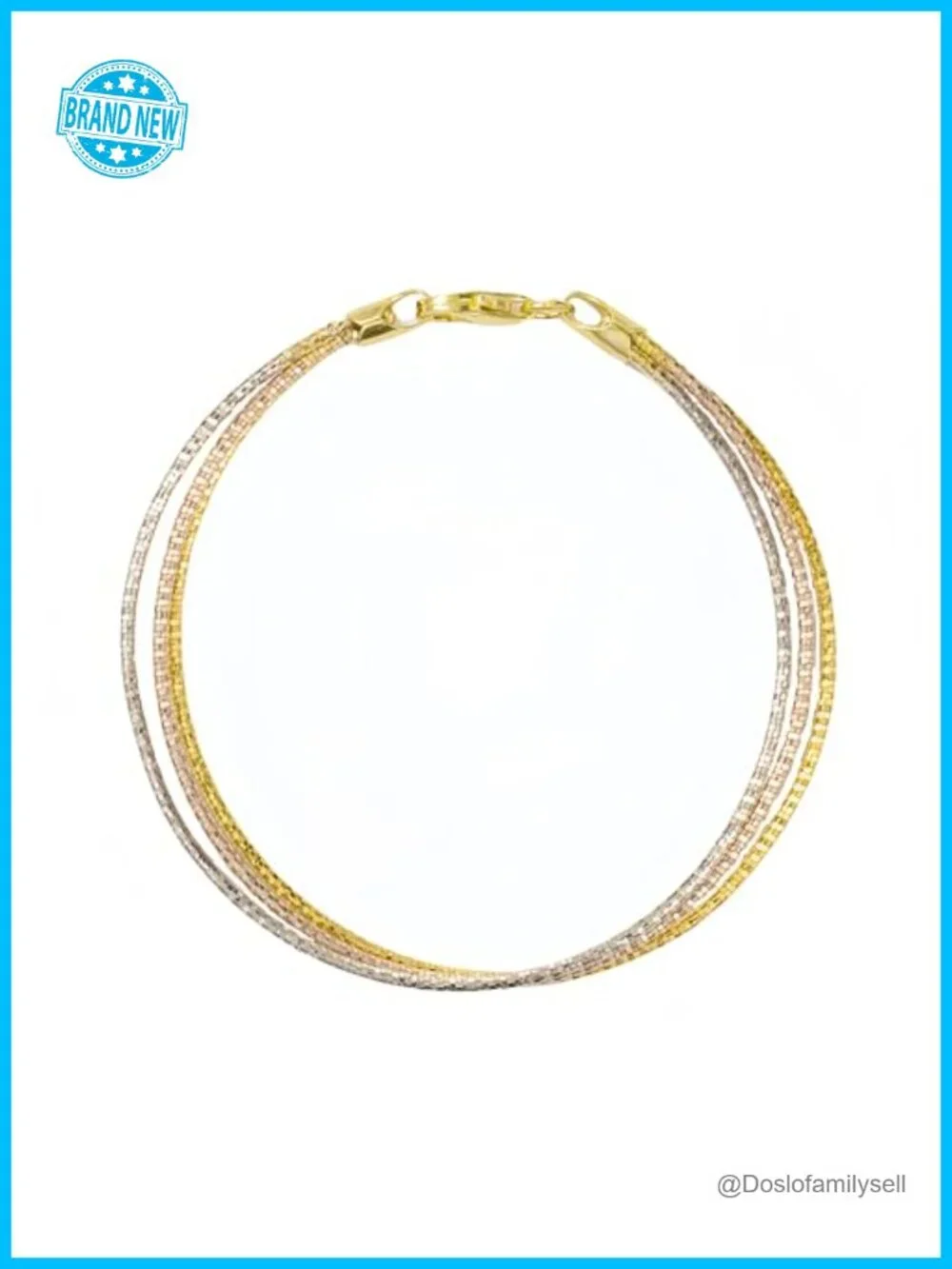 925 Sterling Silver Tri-Color Diamond-Cut Link Chain Bracelet Stackable